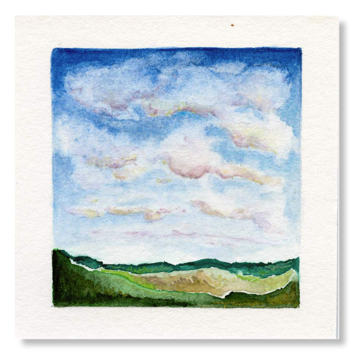 Big Clouds 3 4x4 watercolor on 100% cotton card