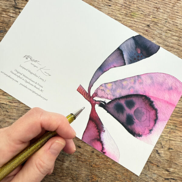 Leopard Magnolias Modern Watercolour Art card at https://art.tanyakucey.com