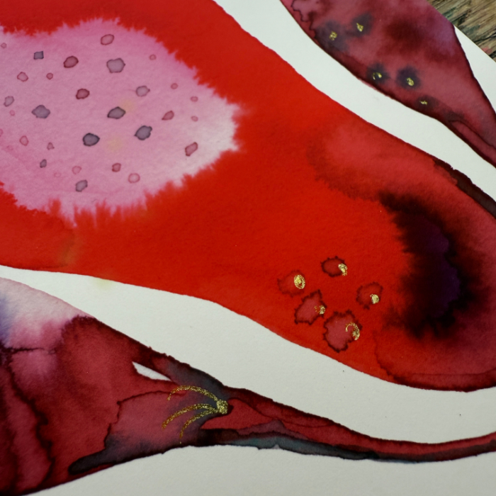 Red Magnolia Modern Watercolour Art card at https://art.tanyakucey.com