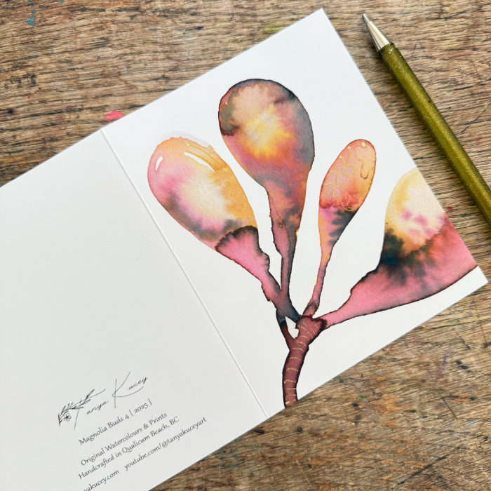 Sunset Magnolia Modern Watercolour Art card at https://art.tanyakucey.com